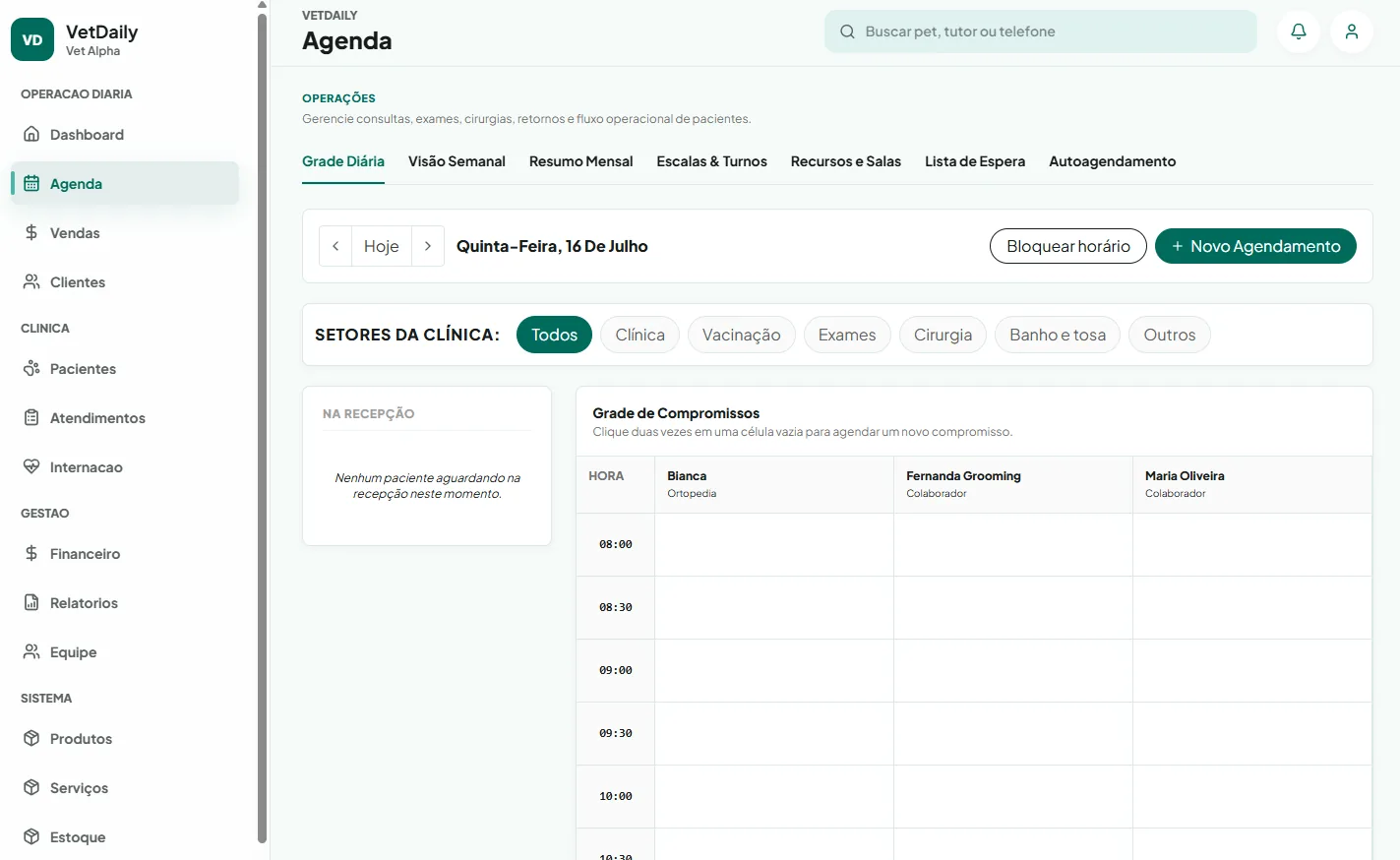 Captura real da tela de agenda do software VetDaily